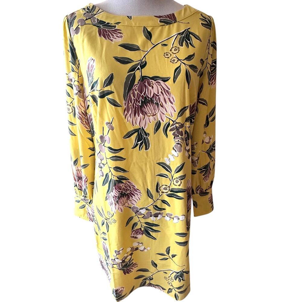 LOFT NEW Floral Dress Womens Size 4 Petite Yellow Bateau Neck Shift Career - Picture 2 of 11